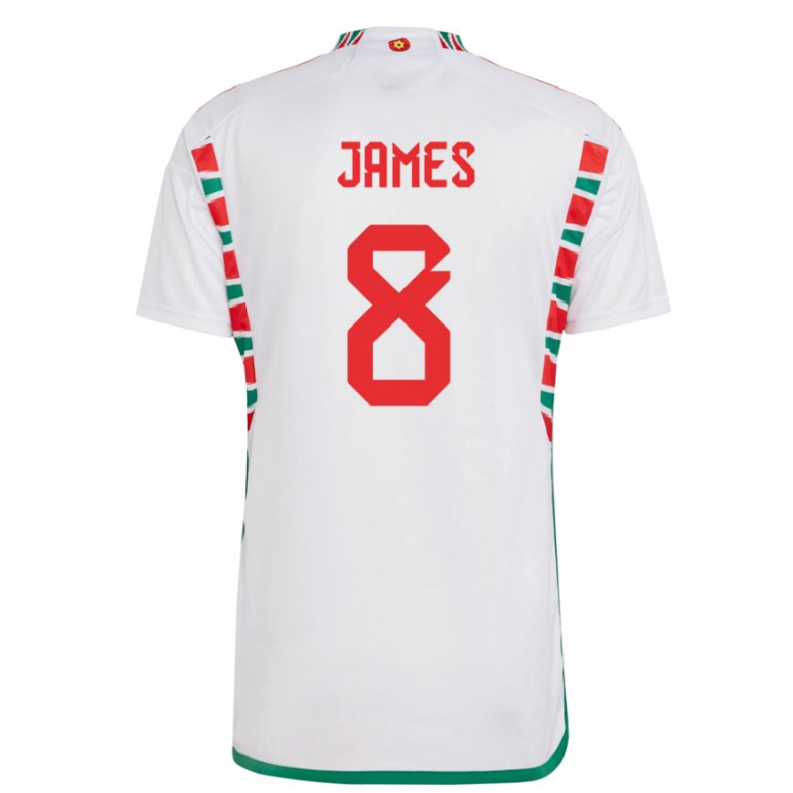 Kandiny Kinder Walisische Angharad James #8 Weiß Auswärtstrikot Trikot 22-24 T-shirt