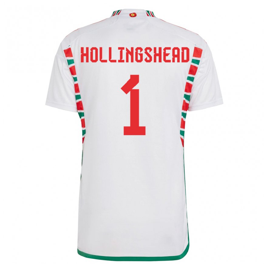 Kandiny Kinder Walisische Ronnie Hollingshead #1 Weiß Auswärtstrikot Trikot 22-24 T-shirt
