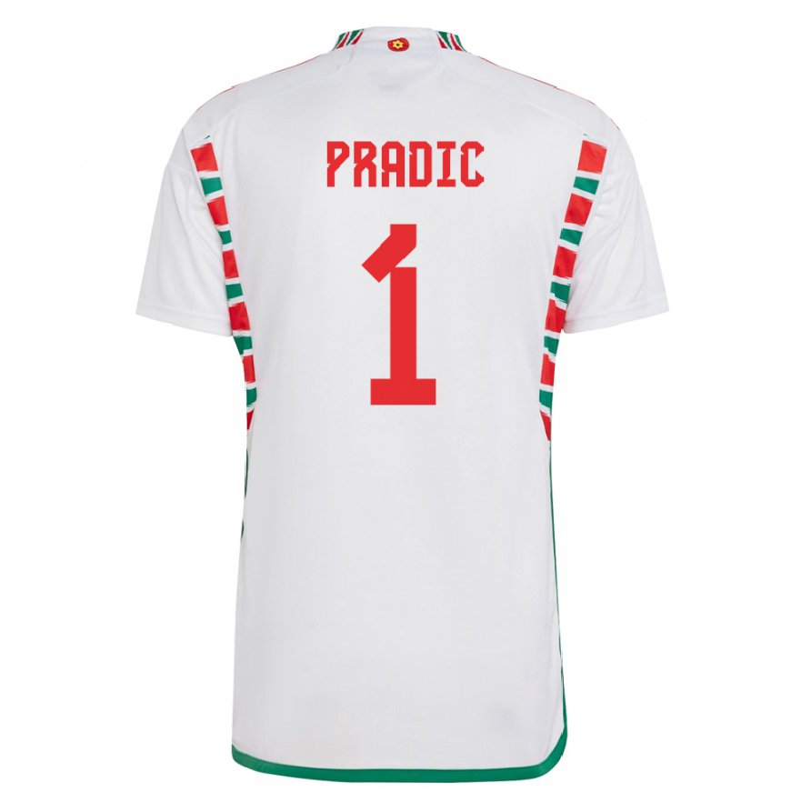 Kandiny Kinder Walisische James Pradic #1 Weiß Auswärtstrikot Trikot 22-24 T-shirt