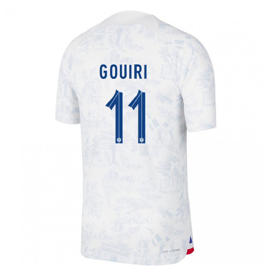 Kandiny Kinder Französische Amine Gouiri #11 Weiß Blau Auswärtstrikot Trikot 22-24 T-shirt
