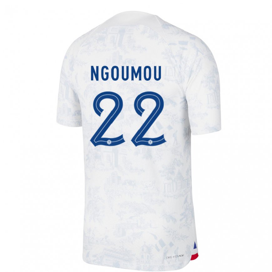 Kandiny Kinder Französische Nathan Ngoumou #22 Weiß Blau Auswärtstrikot Trikot 22-24 T-shirt