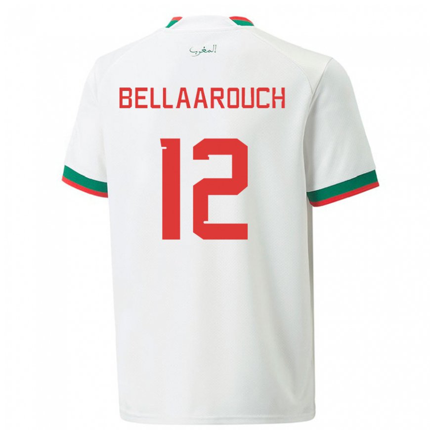 Kandiny Kinder Marokkanische Alaa Bellaarouch #12 Weiß Auswärtstrikot Trikot 22-24 T-shirt