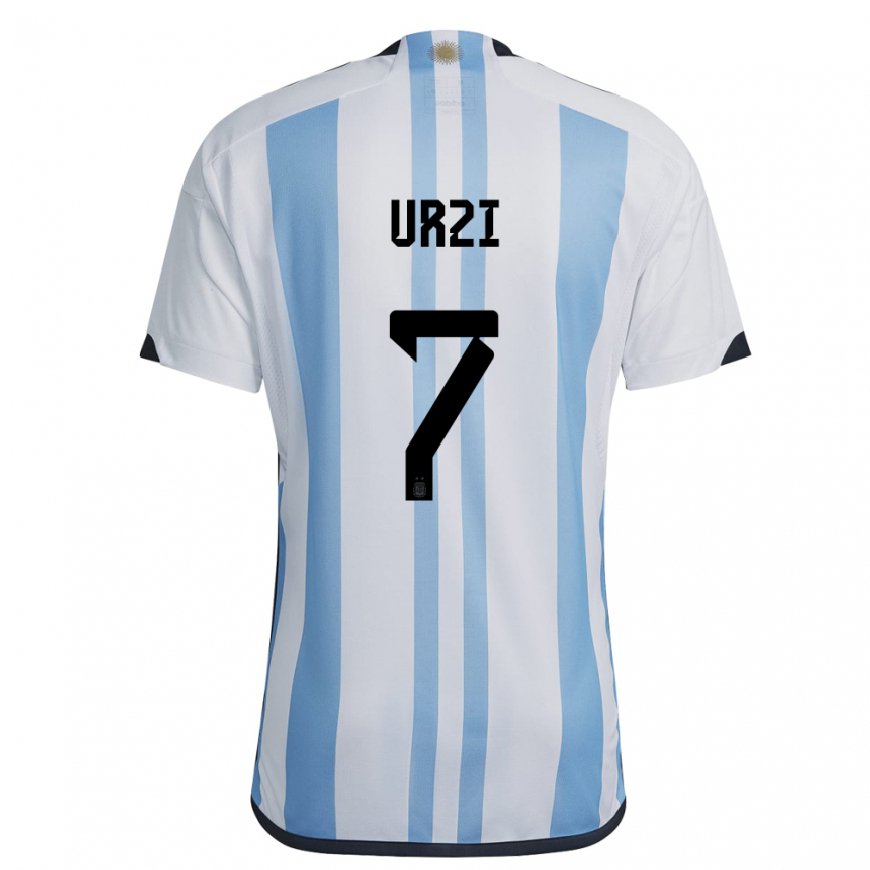 Kandiny Herren Argentinische Agustin Urzi #7 Weiß Himmelblau Heimtrikot Trikot 22-24 T-shirt