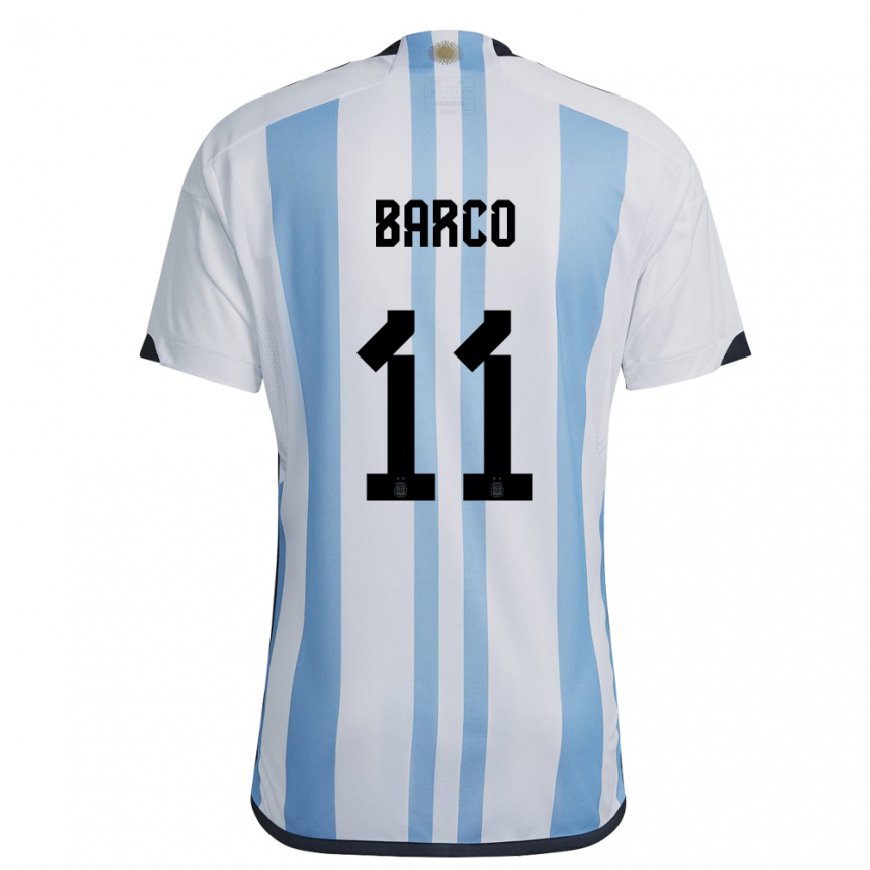 Kandiny Herren Argentinische Ezequiel Barco #11 Weiß Himmelblau Heimtrikot Trikot 22-24 T-shirt