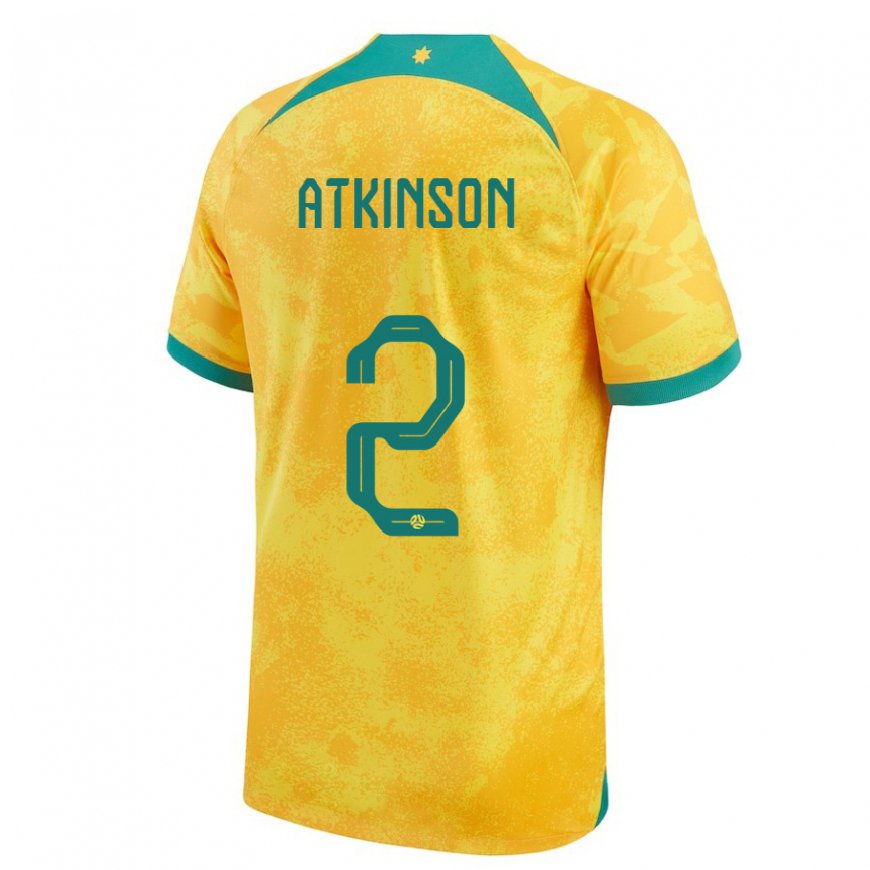 Kandiny Herren Australische Nathaniel Atkinson #2 Gold Heimtrikot Trikot 22-24 T-shirt
