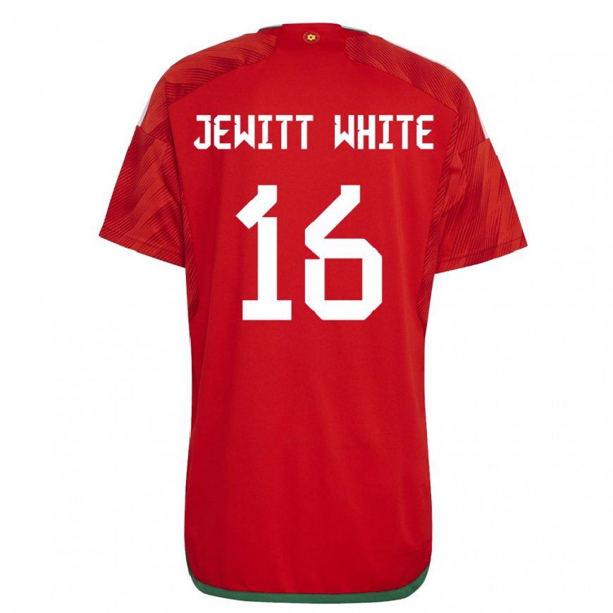 Kandiny Herren Walisische Harry Jewitt White #16 Rot Heimtrikot Trikot 22-24 T-shirt