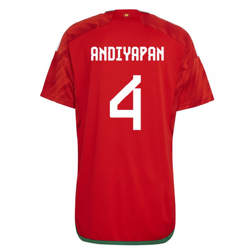 Kandiny Herren Walisische William Andiyapan #4 Rot Heimtrikot Trikot 22-24 T-shirt
