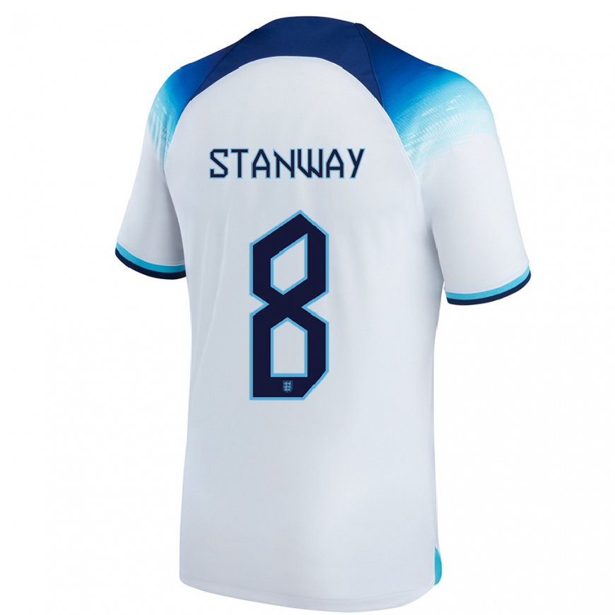 Kandiny Herren Englische Georgia Stanway #8 Weiß Blau Heimtrikot Trikot 22-24 T-shirt