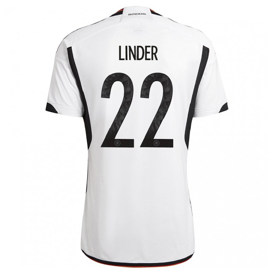 Kandiny Herren Deutsche Sarai Linder #22 Weiß Schwarz Heimtrikot Trikot 22-24 T-shirt