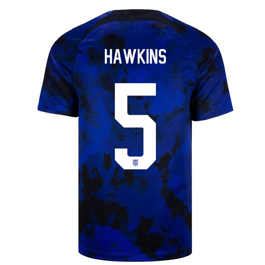 Kandiny Herren Us-amerikanische Stuart Hawkins #5 Königsblau Auswärtstrikot Trikot 22-24 T-shirt