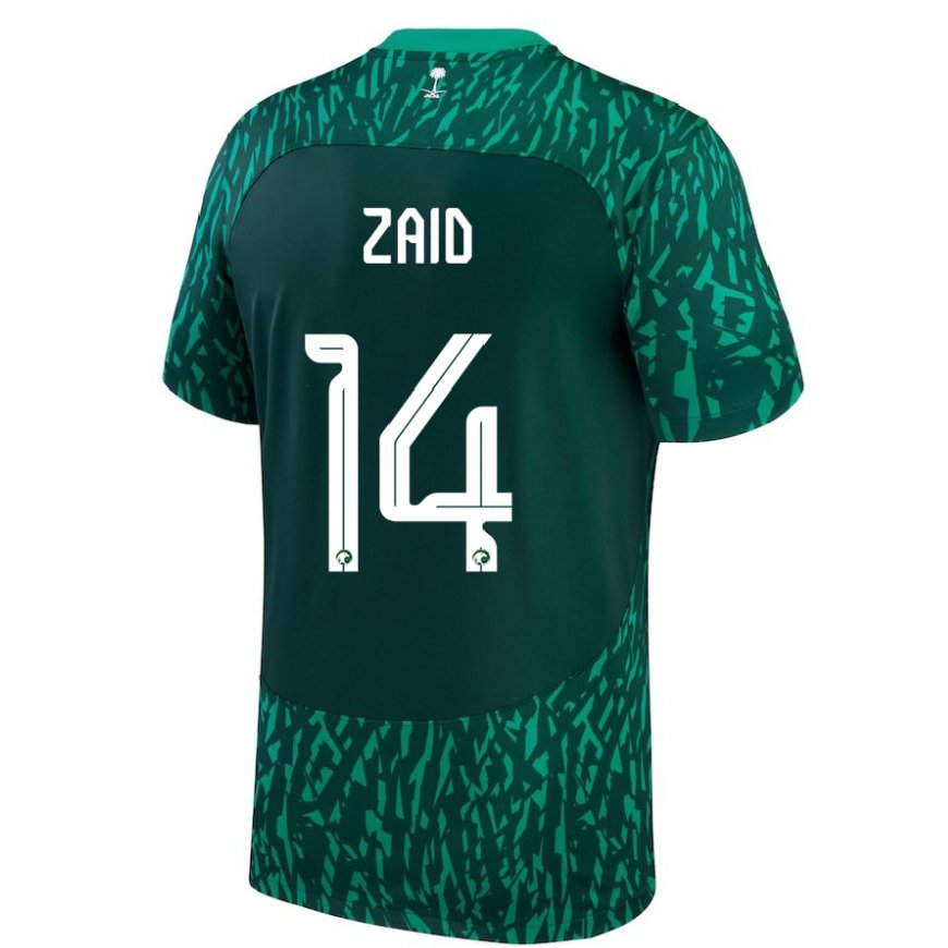 Kandiny Herren Saudi-arabische Abdullah Zaid #14 Dunkelgrün Auswärtstrikot Trikot 22-24 T-shirt