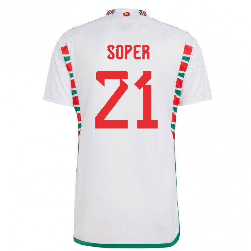 Kandiny Herren Walisische Poppy Soper #21 Weiß Auswärtstrikot Trikot 22-24 T-shirt