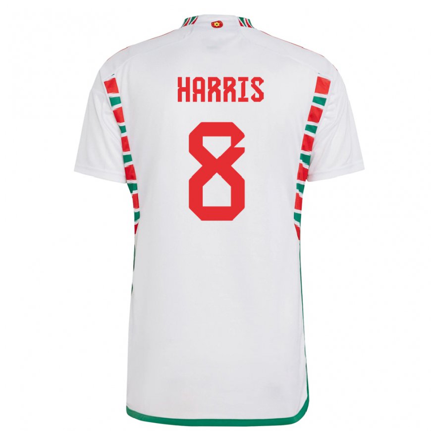 Kandiny Herren Walisische Luke Harris #8 Weiß Auswärtstrikot Trikot 22-24 T-shirt