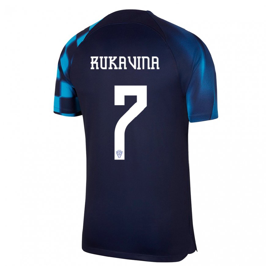 Kandiny Herren Kroatische Gabriel Rukavina #7 Dunkelblau Auswärtstrikot Trikot 22-24 T-shirt