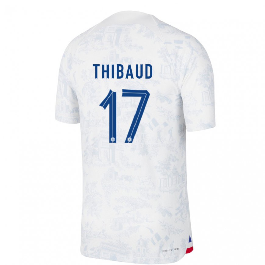 Kandiny Herren Französische Julie Thibaud #17 Weiß Blau Auswärtstrikot Trikot 22-24 T-shirt