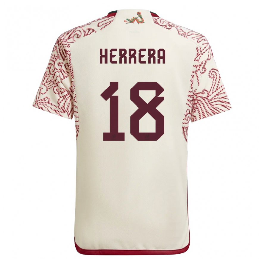 Kandiny Herren Mexikanische Ozziel Herrera #18 Wunder Weiß Rot Auswärtstrikot Trikot 22-24 T-shirt