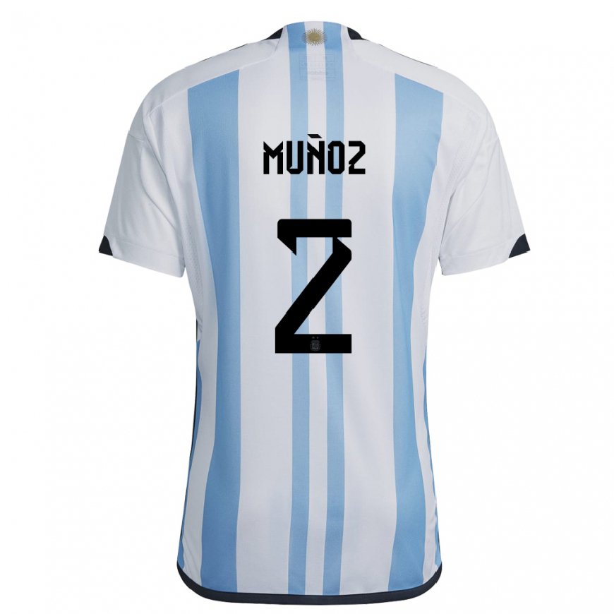 Kandiny Damen Argentinische Luana Munoz #2 Weiß Himmelblau Heimtrikot Trikot 22-24 T-shirt
