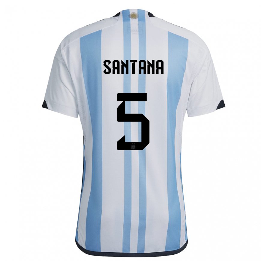 Kandiny Damen Argentinische Vanesa Santana #5 Weiß Himmelblau Heimtrikot Trikot 22-24 T-shirt