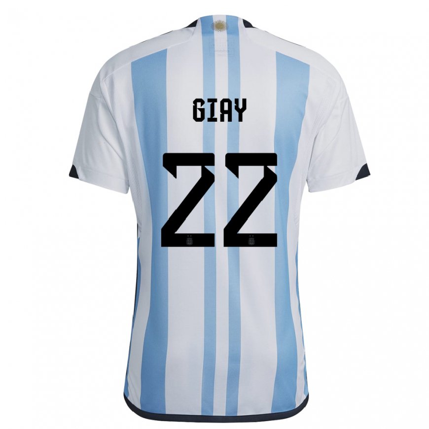 Kandiny Damen Argentinische Agustin Giay #22 Weiß Himmelblau Heimtrikot Trikot 22-24 T-shirt
