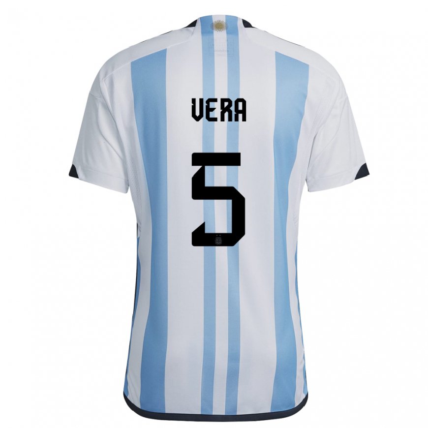 Kandiny Damen Argentinische Fausto Vera #5 Weiß Himmelblau Heimtrikot Trikot 22-24 T-shirt