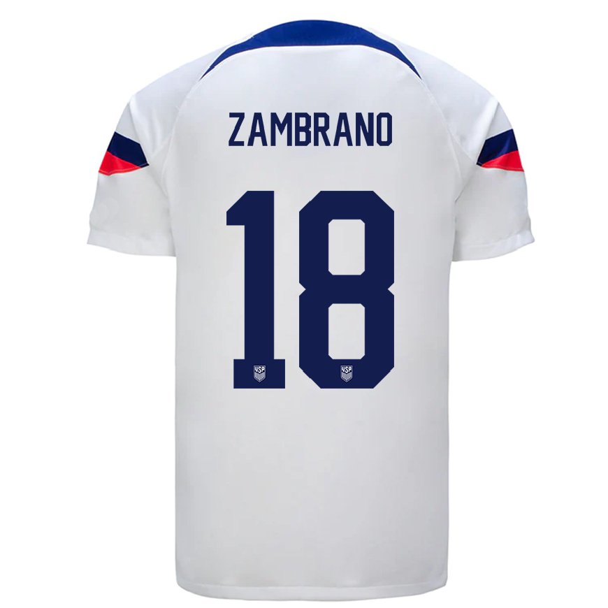 Kandiny Damen Us-amerikanische Marcos Zambrano #18 Weiß Heimtrikot Trikot 22-24 T-shirt