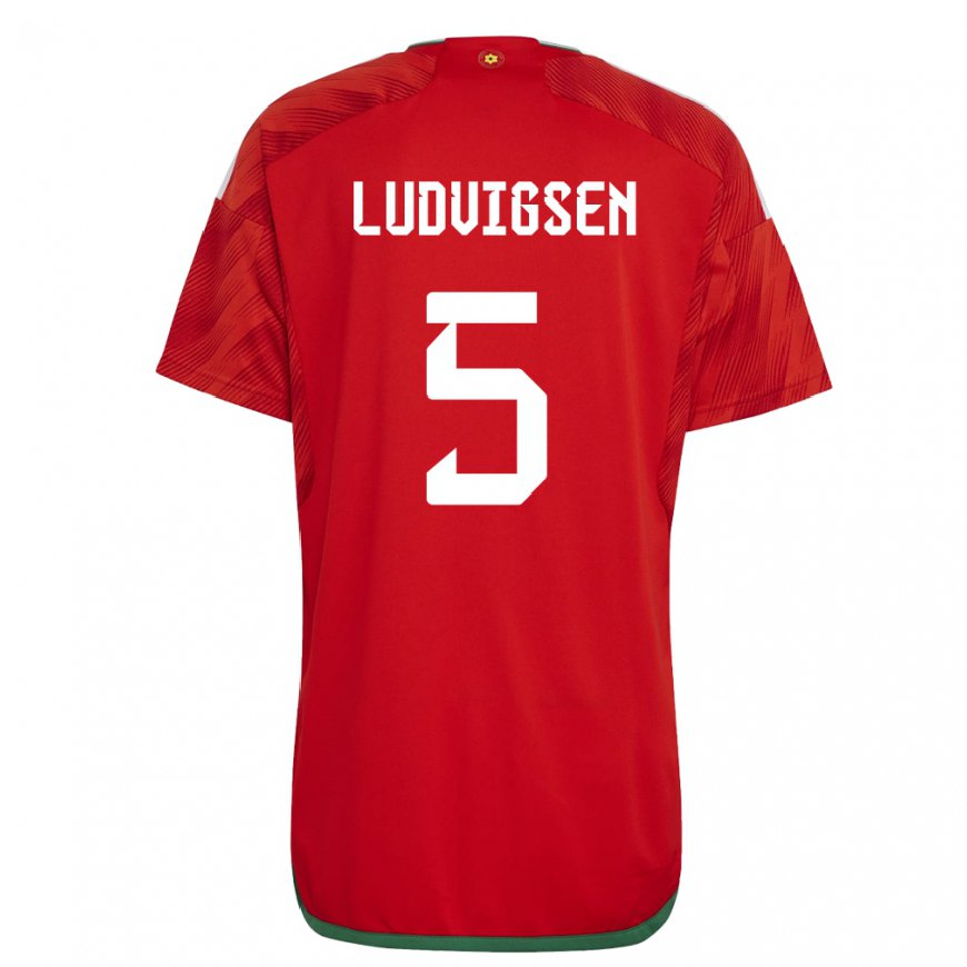 Kandiny Damen Walisische Kai Ludvigsen #5 Rot Heimtrikot Trikot 22-24 T-shirt