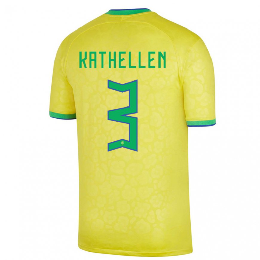 Kandiny Damen Brasilianische Kathellen #3 Gelb Heimtrikot Trikot 22-24 T-shirt