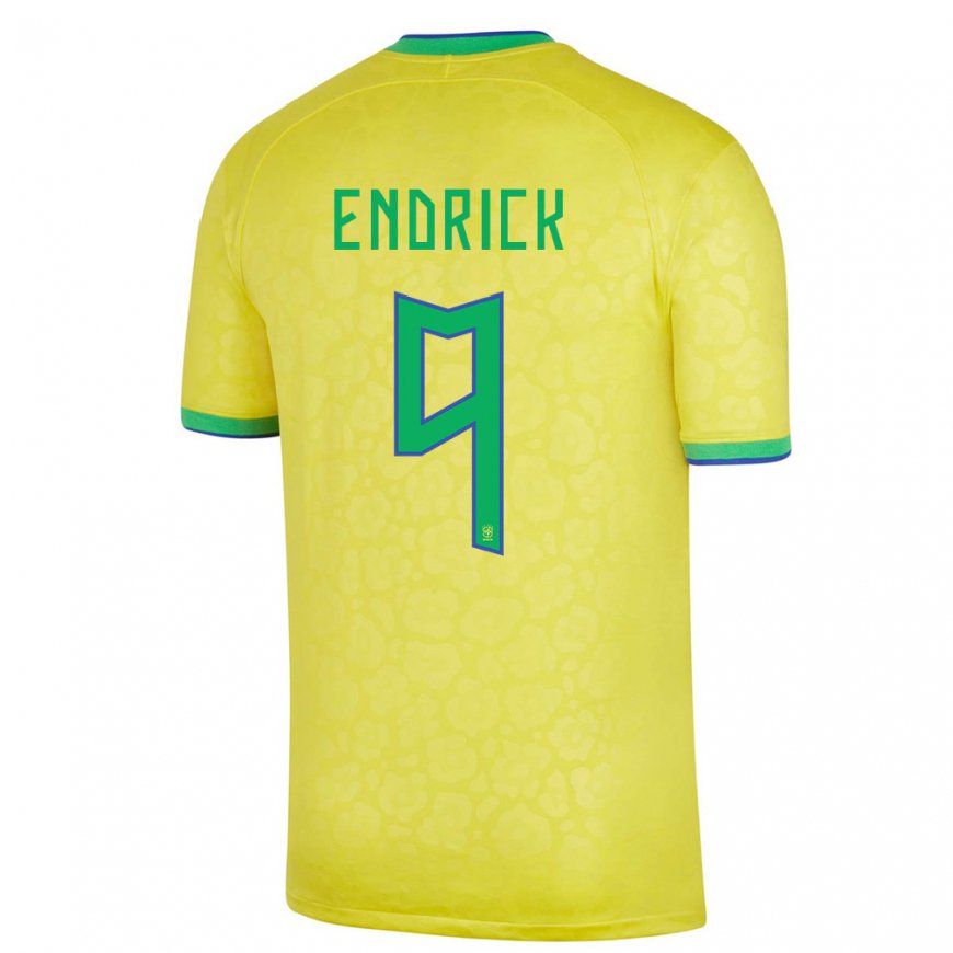 Kandiny Damen Brasilianische Endrick #9 Gelb Heimtrikot Trikot 22-24 T-shirt