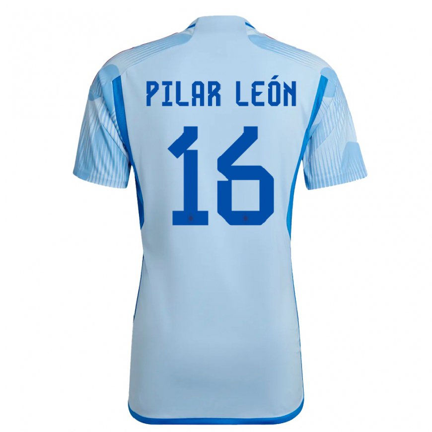 Kandiny Damen Spanische Maria Pilar Leon #16 Himmelblau Auswärtstrikot Trikot 22-24 T-shirt