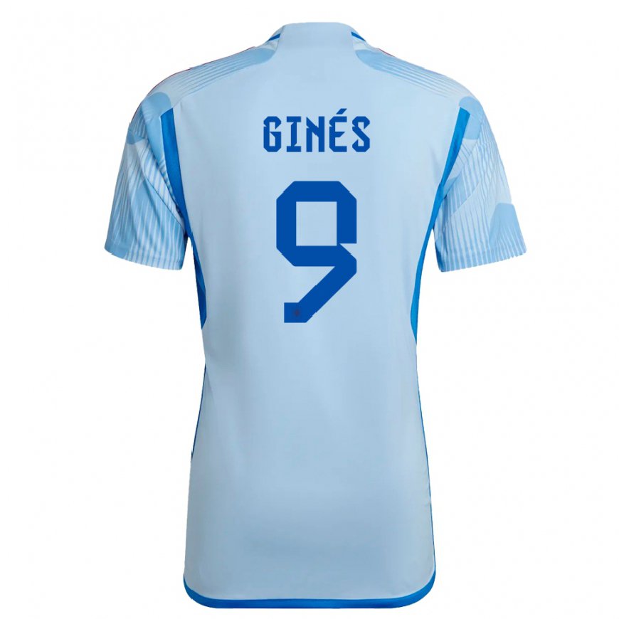 Kandiny Damen Spanische Alvaro Gines #9 Himmelblau Auswärtstrikot Trikot 22-24 T-shirt