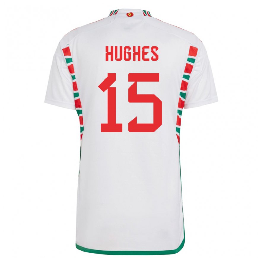 Kandiny Damen Walisische Elise Hughes #15 Weiß Auswärtstrikot Trikot 22-24 T-shirt
