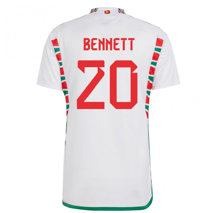 Kandiny Damen Walisische Aaron Bennett #20 Weiß Auswärtstrikot Trikot 22-24 T-shirt