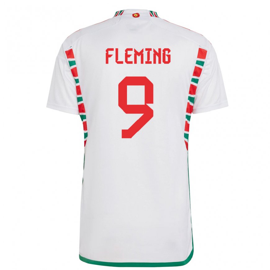 Kandiny Damen Walisische Cole Fleming #9 Weiß Auswärtstrikot Trikot 22-24 T-shirt