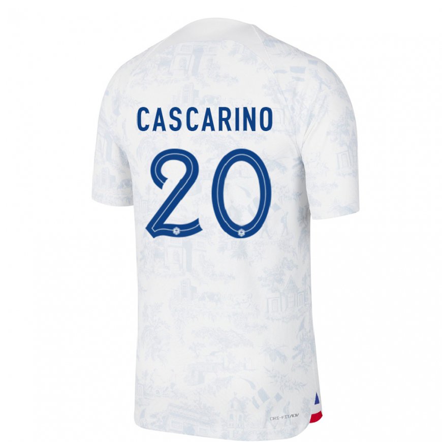 Kandiny Damen Französische Delphine Cascarino #20 Weiß Blau Auswärtstrikot Trikot 22-24 T-shirt