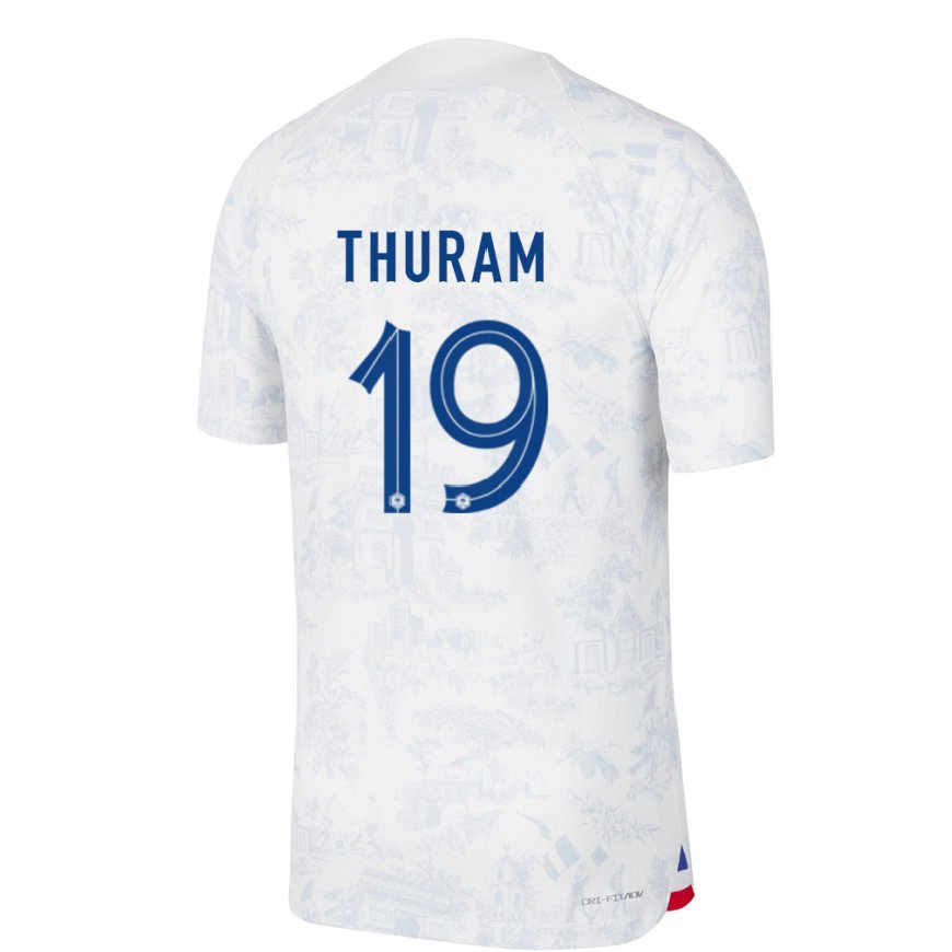 Kandiny Damen Französische Khephren Thuram #19 Weiß Blau Auswärtstrikot Trikot 22-24 T-shirt