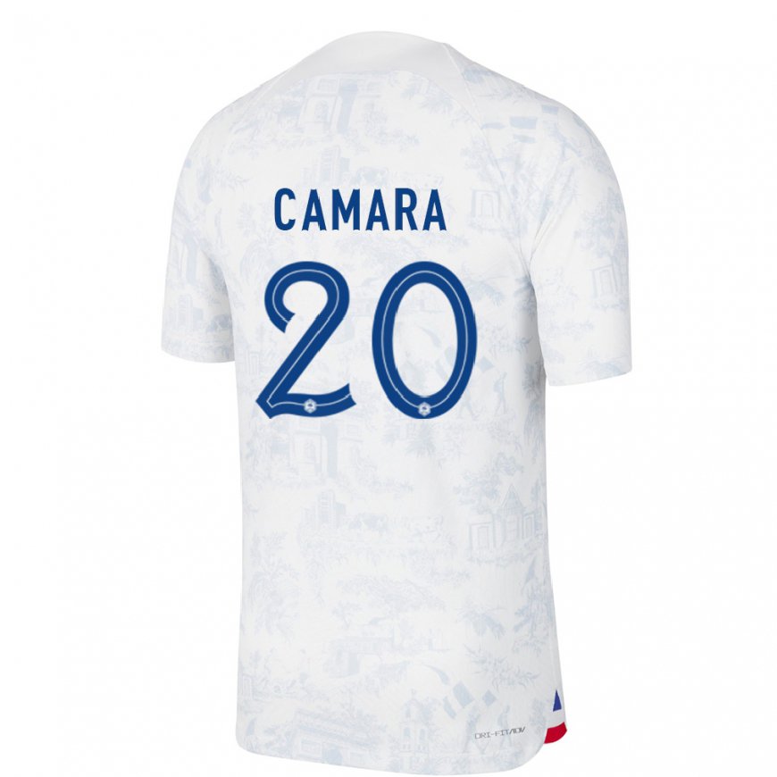Kandiny Damen Französische Ousmane Camara #20 Weiß Blau Auswärtstrikot Trikot 22-24 T-shirt