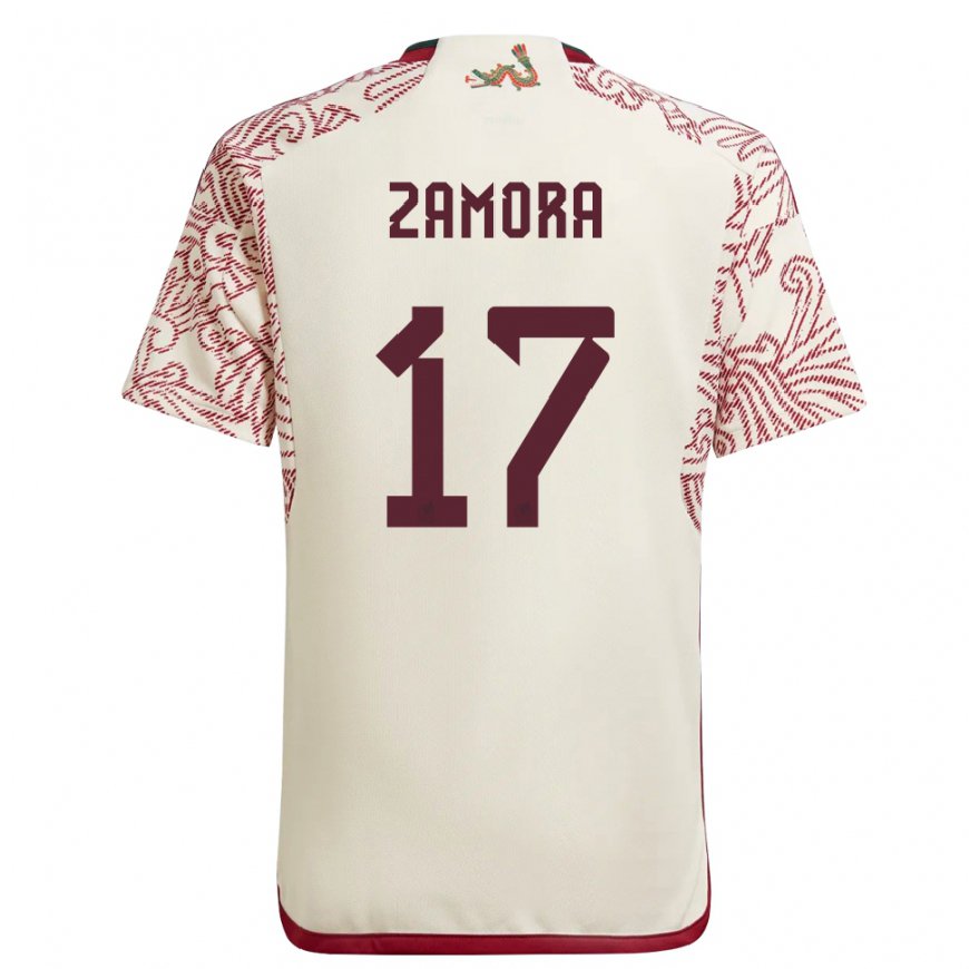Kandiny Damen Mexikanische Saul Zamora #17 Wunder Weiß Rot Auswärtstrikot Trikot 22-24 T-shirt