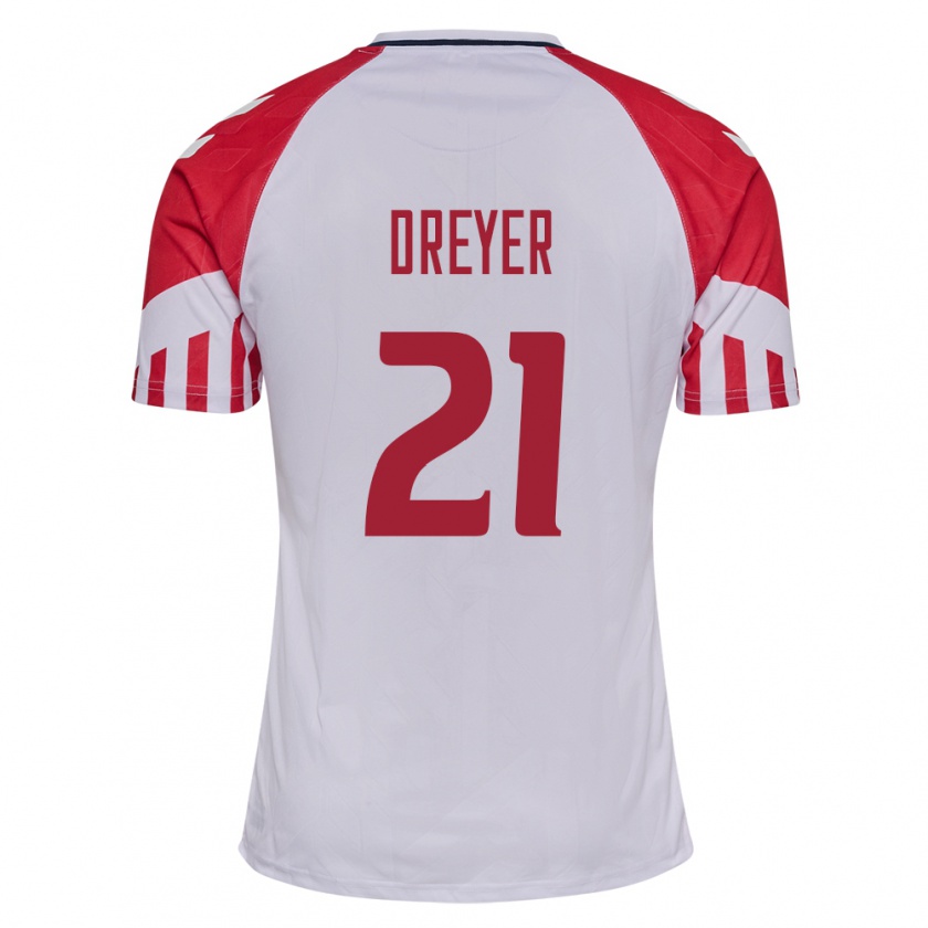 Kandiny Kinder Dänische Anders Dreyer #21 Weiß Auswärtstrikot Trikot 24-26 T-Shirt