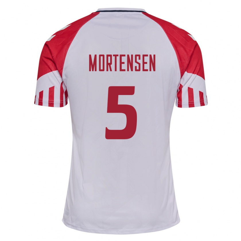 Kandiny Kinder Dänische Gustav Mortensen #5 Weiß Auswärtstrikot Trikot 24-26 T-Shirt