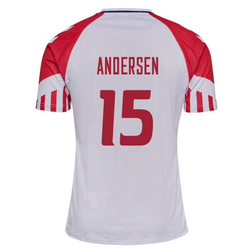 Kandiny Kinder Dänische Jacob Andersen #15 Weiß Auswärtstrikot Trikot 24-26 T-Shirt