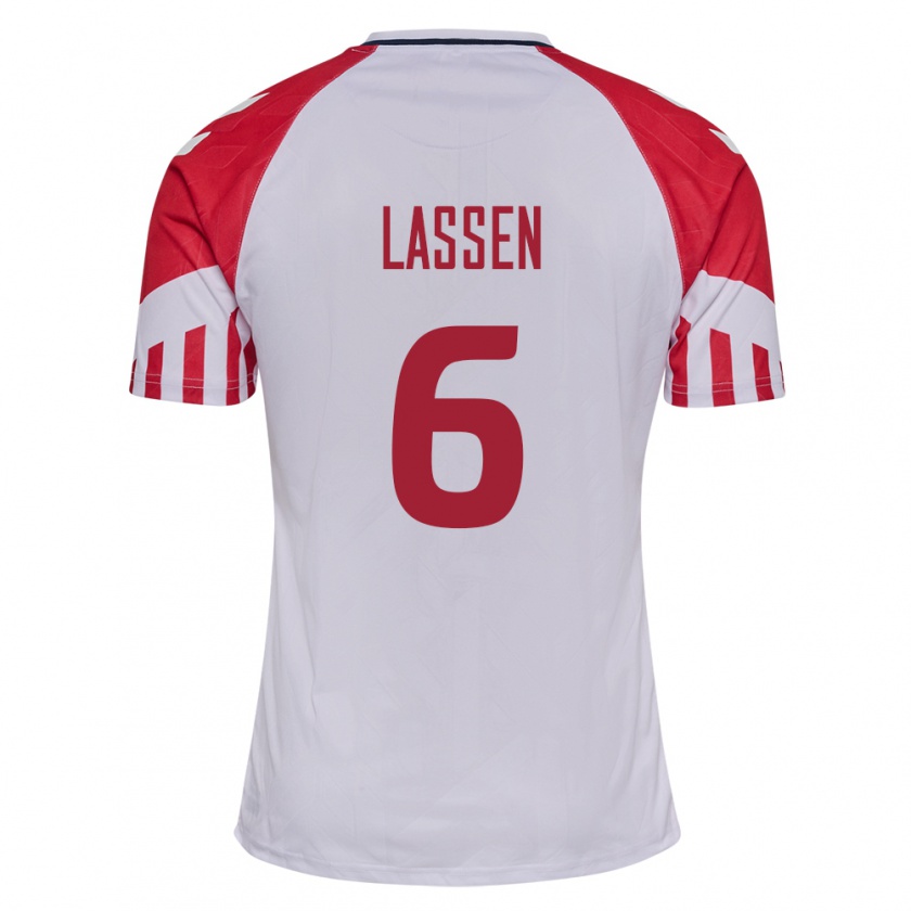 Kandiny Kinder Dänische Noah Lassen #6 Weiß Auswärtstrikot Trikot 24-26 T-Shirt