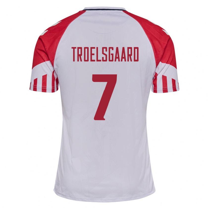 Kandiny Kinder Dänische Sanne Troelsgaard #7 Weiß Auswärtstrikot Trikot 24-26 T-Shirt
