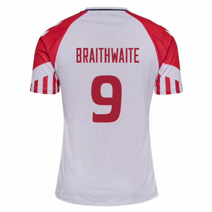 Kandiny Kinder Dänische Martin Braithwaite #9 Weiß Auswärtstrikot Trikot 24-26 T-Shirt
