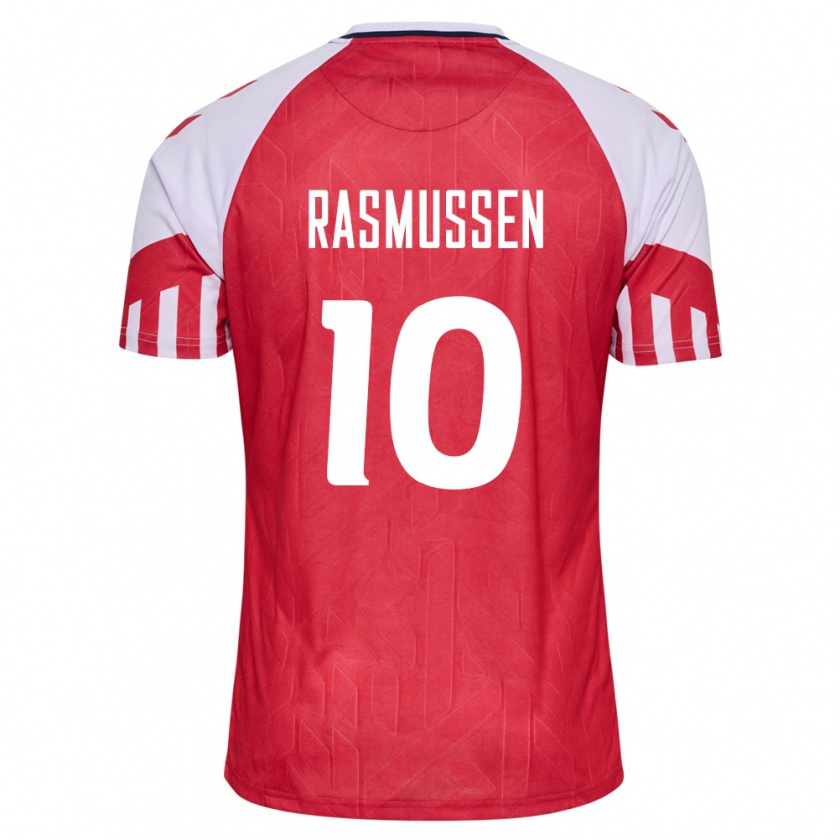 Kandiny Herren Dänische Christian Rasmussen #10 Rot Heimtrikot Trikot 24-26 T-Shirt