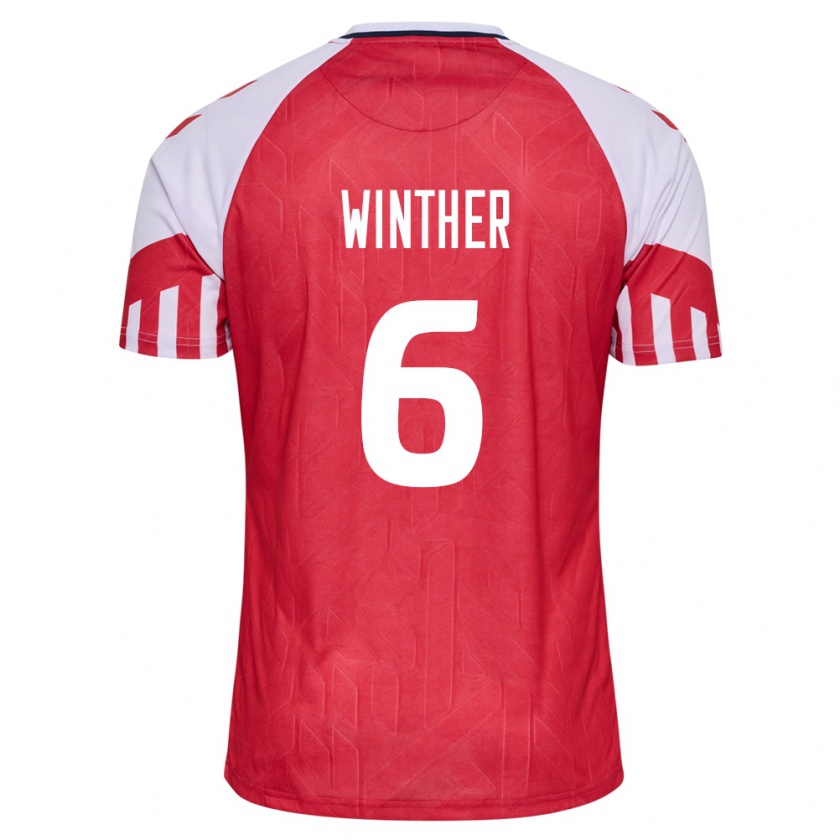 Kandiny Herren Dänische Casper Winther #6 Rot Heimtrikot Trikot 24-26 T-Shirt
