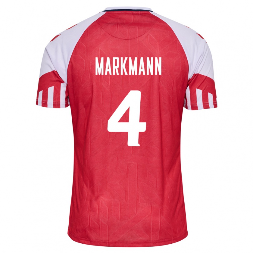 Kandiny Herren Dänische Noah Markmann #4 Rot Heimtrikot Trikot 24-26 T-Shirt