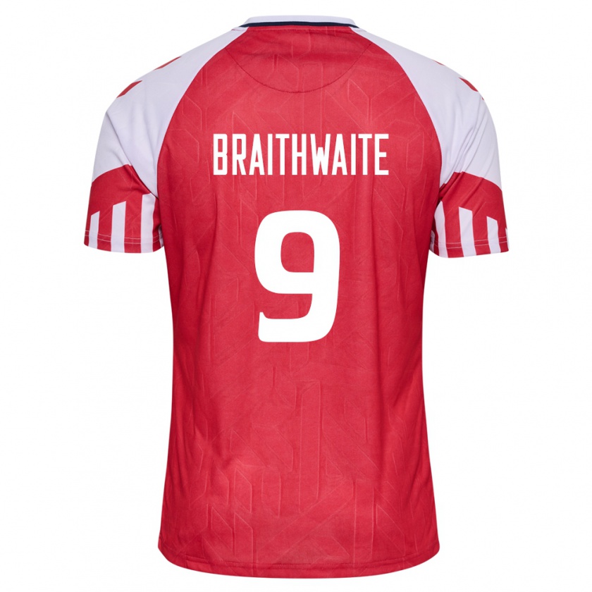 Kandiny Herren Dänische Martin Braithwaite #9 Rot Heimtrikot Trikot 24-26 T-Shirt