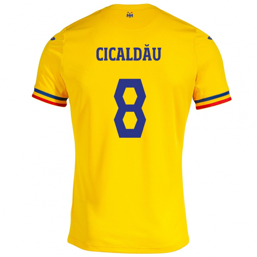 Kandiny Herren Rumänische Alexandru Cicâldău #8 Gelb Heimtrikot Trikot 24-26 T-Shirt