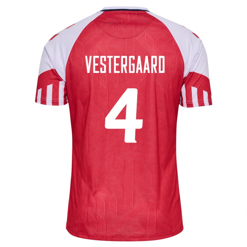 Kandiny Damen Dänische Jannik Vestergaard #4 Rot Heimtrikot Trikot 24-26 T-Shirt