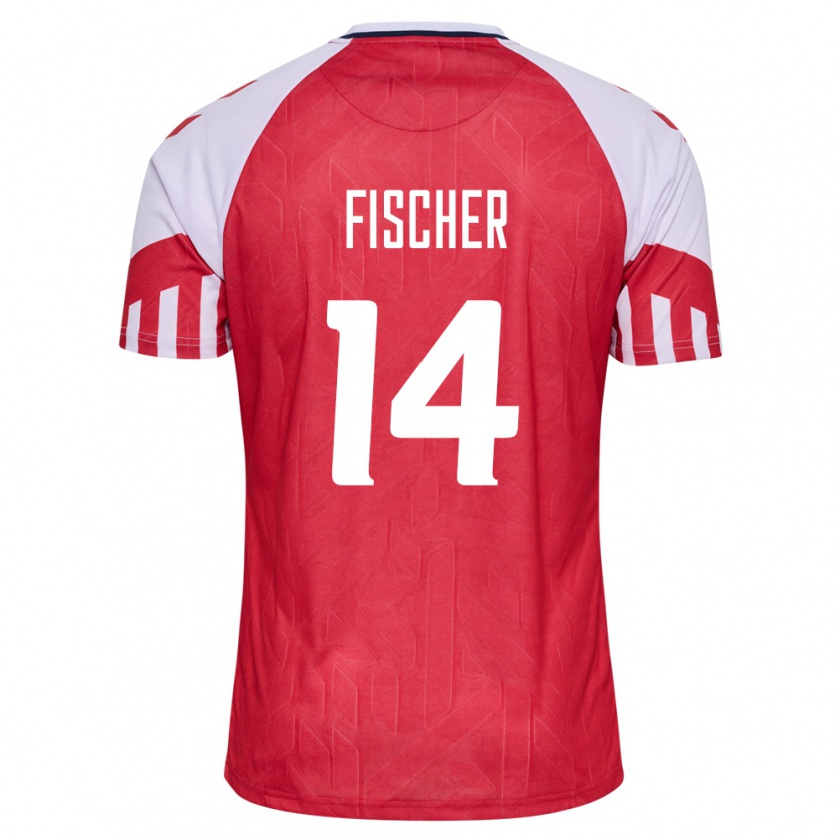 Kandiny Damen Dänische Mikkel Fischer #14 Rot Heimtrikot Trikot 24-26 T-Shirt